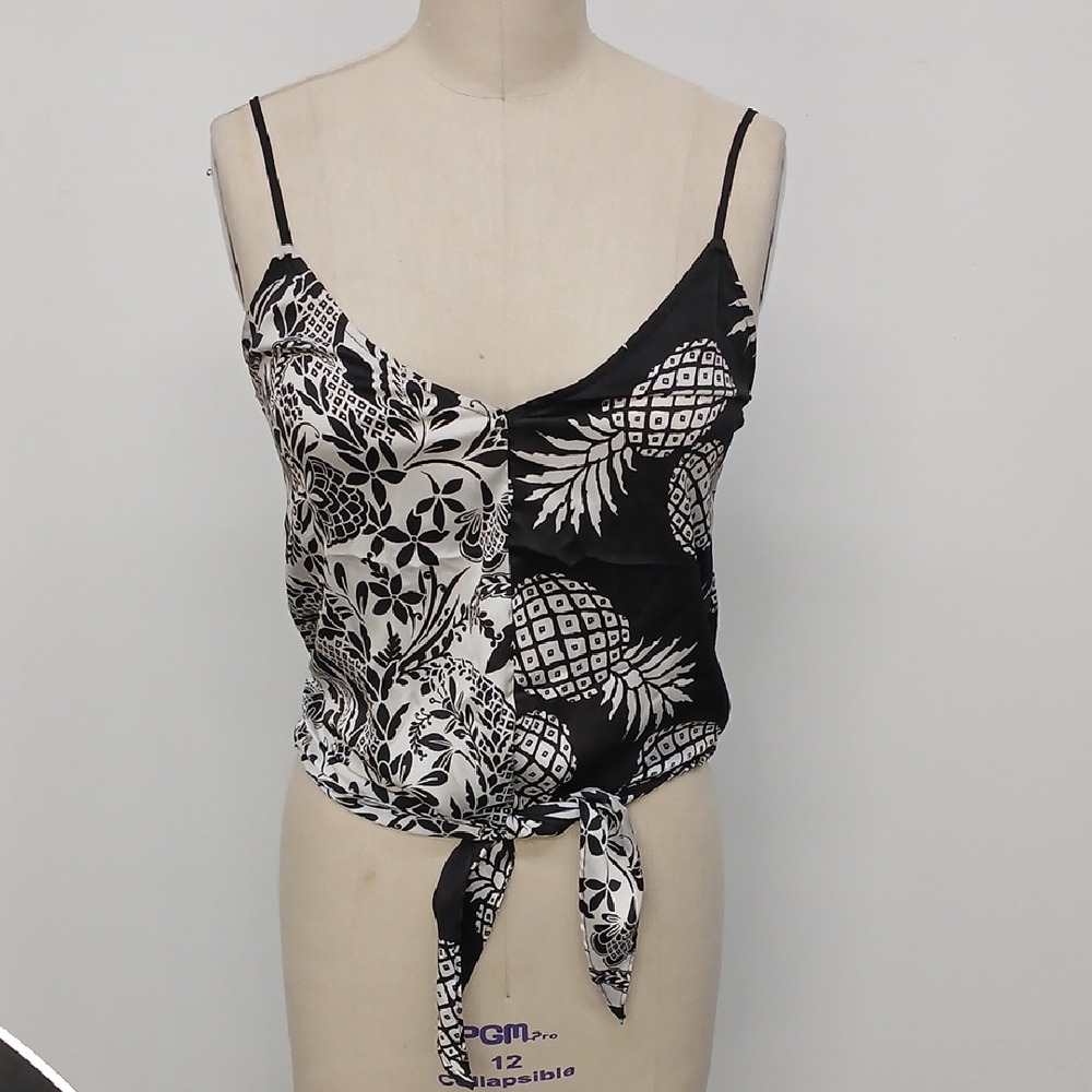 White House Black Market Pineapple and Floral Tie Front Camisole Size S